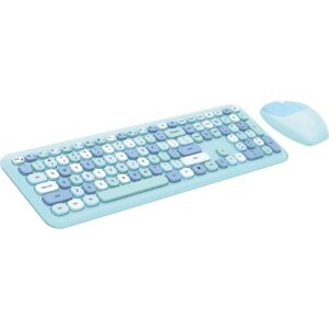 set tastatura si mouse wireless mofii 666 turcoaz pastel retro usb