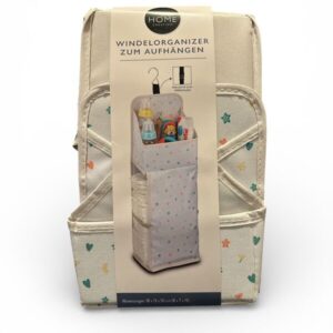 Organizator Scutece Suspendabil HOME CREATION – 18 x 13 x 50 cm – Model Crem cu Inimioare – Clip + Cârlig Inclus