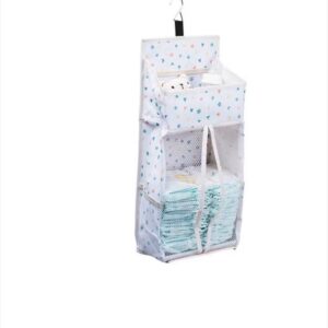 Organizator Scutece Suspendabil HOME CREATION – 21 x 13 x 50 cm – Model Alb cu Inimioare – Clip + Cârlig Inclus