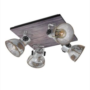 Plafonieră industrială Marama Light & Style 4 spoturi metal antic lemn natural Voreea