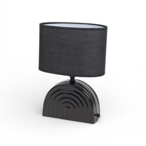 Lampă de Masă Ceramică Neagră Lucioasă cu Abajur Textil – Design Modern Arcuit, 120 cm