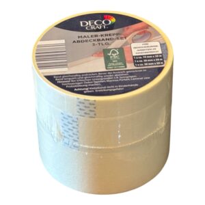 Set Bandă de Mascară pentru Vopsit DECO CRAFT, 3 Bucăți (19 mm + 38 mm + 50 mm × 50 m), Pentru Interior
