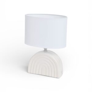 Lampă de Masă Ceramică Albă cu Abajur Textil – Design Modern Arcuit, 120 cm Cablu