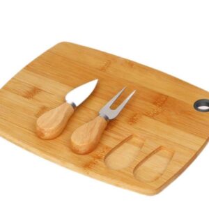 Set Servire Brânzeturi Cheffinger – 3 Piese, Tocător Bambus + Cuțit și Furculiță, FSC