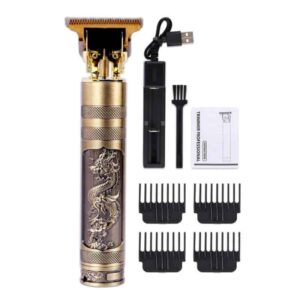 Mașină de Tuns Vintage T9 – Lamă T, Reîncărcabilă USB, Auriu