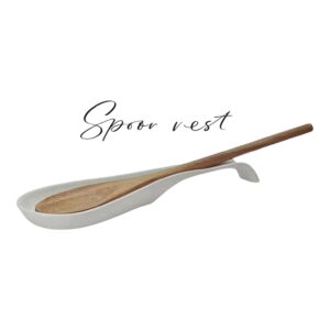Suport pentru Lingură Excellent Houseware – 23 × 8.5 cm, Tavă Ceramică + Lingură Lemn