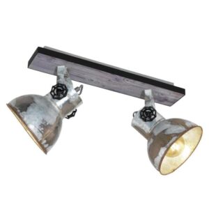 Plafonieră Industrială cu 2 Spoturi MARAMA Light & Style – Metal Antic / Lemn, 2xE27, 47.5 cm