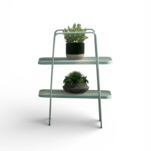 Raft plante belavi metalic – 2 polițe, 55 × 26 × 70 cm, Verde mentă, Suport flori