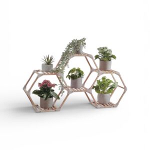 Etajera pentru flori Belavi suport plante hexagonal din lemn