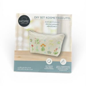 Set Broderie pentru Trusă Cosmetică HOME CREATION – 20×12 cm, 100% Bumbac, Model Floral cu Mărgele