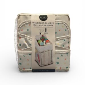 Organizator Scutece Suspendabil HOME CREATION – 23 x 25 x 45 cm – Crem cu Imprimeu Multicolor – Clips + Cârlig Inclus