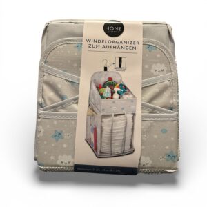 Organizator Scutece Suspendabil HOME CREATION – 23 x 25 x 45 cm – Crem cu Steluțe Albastre – Clips + Cârlig Inclus