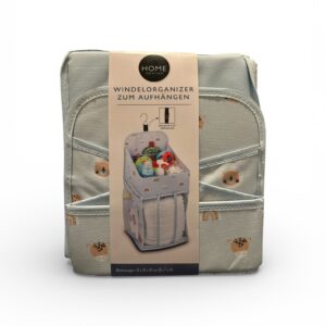 Organizator Scutece Suspendabil HOME CREATION – 23 x 25 x 45 cm – Gri cu Ursuleți – Clips + Cârlig Inclus