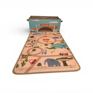Cutie Depozitare Pliabilă Copii Home Creation – cu Covoraș Joacă Integrat, Model Safari