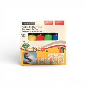 Set Carioci Puffy Expertiz – 4 Culori, Activare prin Căldură, 6 Șabloane Incluse