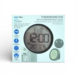 Termometru Digital Interior NOR-TEC – cu Higrometru, Ceas, Afișaj LCD, Suport Magnetic