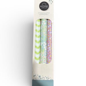 Set 3 Role Hârtie Cadou HOME CREATION – Flori Multicolore, Carouri Mov și Dungi Colorate, 3×3 m × 46,5 cm