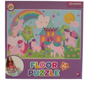 Puzzle de Podea pentru Copii Toy Universe – 24 Piese, 60×40 cm, Unicorni Roz, 3+ ani