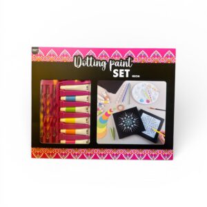 Set Pictură cu Puncte Neon Craft World – 6 Culori Acrilice, Șabloane, Instrumente Modelare, 15 x 15 cm