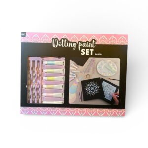 Set Pictură cu Puncte Pastel Craft World – 6 Culori Acrilice, Șabloane, Instrumente Modelare, 15 x 15 cm