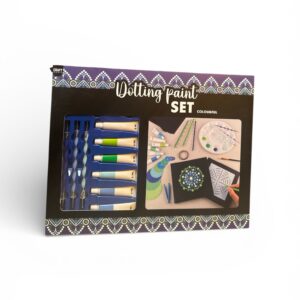 Set Pictură cu Puncte Albastru-Verde Craft World – 6 Culori Acrilice, Șabloane, Instrumente Modelare, 15 x 15 cm
