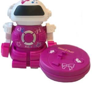 Robot interactiv Mini Bot roz cu telecomanda si lumini pentru copii
