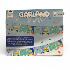 Ghirlandă Aniversare cu Sclipici și Model Tort, 4 m, 13 Steaguri, Decor Petrecere