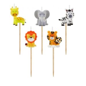 Set Lumânări Aniversare cu Animale Safari – 5 Bucăți, pentru Tort, Model Copii