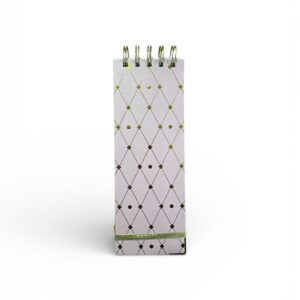 Carnetel cu Spirală Sus AVEC – Model Roz cu Model Auriu, 150 File, 7×20,5 cm, Hârtie 80 g/m²