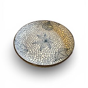 Farfurie Adâncă Ceramică cu Model Marin – Stea de Mare, Alb/Albastru, Pentru Servire