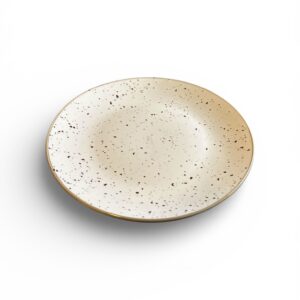 Farfurie Adâncă Ceramică cu Stropi Decorativi – Crem cu Margine Bej, Formă Rotundă, Pentru Servire