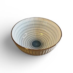 Bol / Castron Ceramic cu Dungi Radiale – Exterior Bej Texturat, Pentru Servire