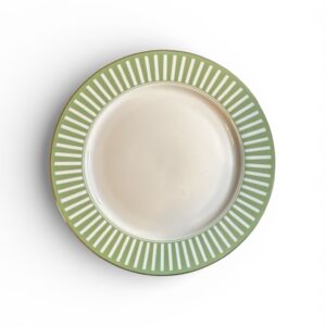 Farfurie Întinsă Harmony Verde 27 cm – Model Linii Radiale, Porțelan