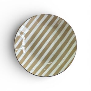 Farfurie Întinsă Harmony – 26.2 cm, Alb cu Dungi Bej, Ceramică