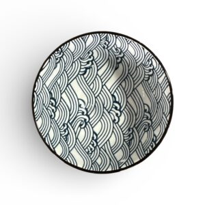 Bol Ceramic Decorativ cu Model Valuri Alb-Albastru – Design Modern, Multifuncțional