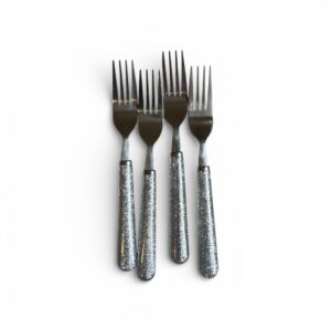 Set 4 Furculițe Amefa – Tacâmuri cu Mâner Glitter Argintiu, Design Modern