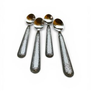 Set 4 Lingurițe Desert Amefa – Tacâmuri cu Mâner Glitter Argintiu, Design Elegant