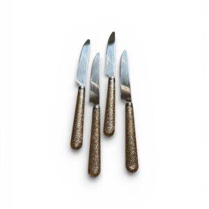 Set 4 Cuțite Masă Amefa – Tacâmuri cu Mâner Glitter Auriu, Design Elegant