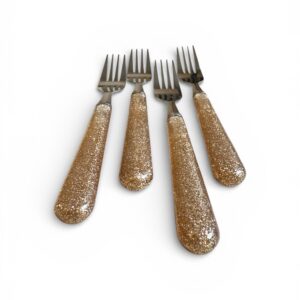 Set 4 Furculițe Masă Amefa – Tacâmuri cu Mâner Glitter Auriu