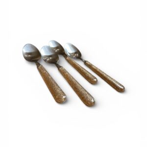 Set 4 Lingurițe Amefa – Mâner Glitter Auriu, Oțel Inoxidabil