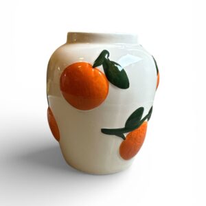 Vază Ceramică Decorativă Home Accents – Model Portocale, Alb, 15 cm (Produs cu defect)