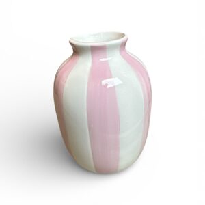 Vază Ceramică Decorativă – Model Dungi Roz, Finisaj Lucios
