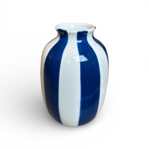 Vază Ceramică Decorativă KSD – Dungi Albastre, 16.5 cm, Model Modern