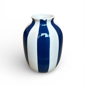 Vază Ceramică Decorativă KSD – Dungi Albastre, 16.5 cm (Produs cu defect)
