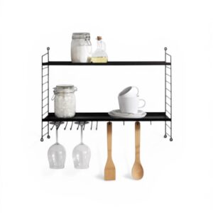 Etajeră de Perete pentru Bucătărie HOME CREATION – Metalică, 2 Polițe, Suport Pahare, 58×20×50 cm