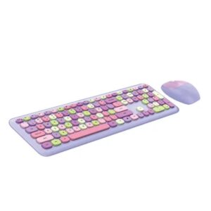 Set tastatură și mouse wireless Mofii 666 mov pastel design retro taste rotunde Voreea