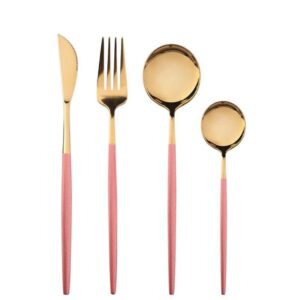 Set Tacâmuri 24 Piese Cheffinger Home CF-22129 – Oțel Inoxidabil 18/10, Design Elegant Auriu cu Mâner Roz