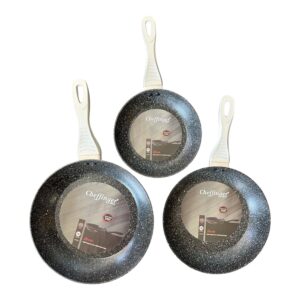 Set Tigăi Cheffinger Home CF-FA03 Argintiu – 3 Piese, Ø20 / Ø24 / Ø28 cm, Aluminiu Forjat, Strat Marmură, Compatibil Inducție