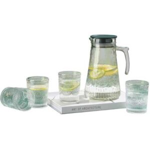 Set Carafă cu 6 Pahare Cheffinger – 7 Piese, Sticlă Decorată, Carafă 1.8L, Pahare 250 ml