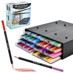 Set 88 Creioane Colorate DecoTime cu Organizator – Formă Triunghiulară Ergonomică, Cutie cu Sertare pentru Depozitare
